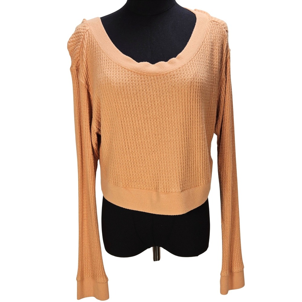 Women's PacSun Small Waffle Knit Cropped‎ Scoop Neck Top Minimalist Lightweight